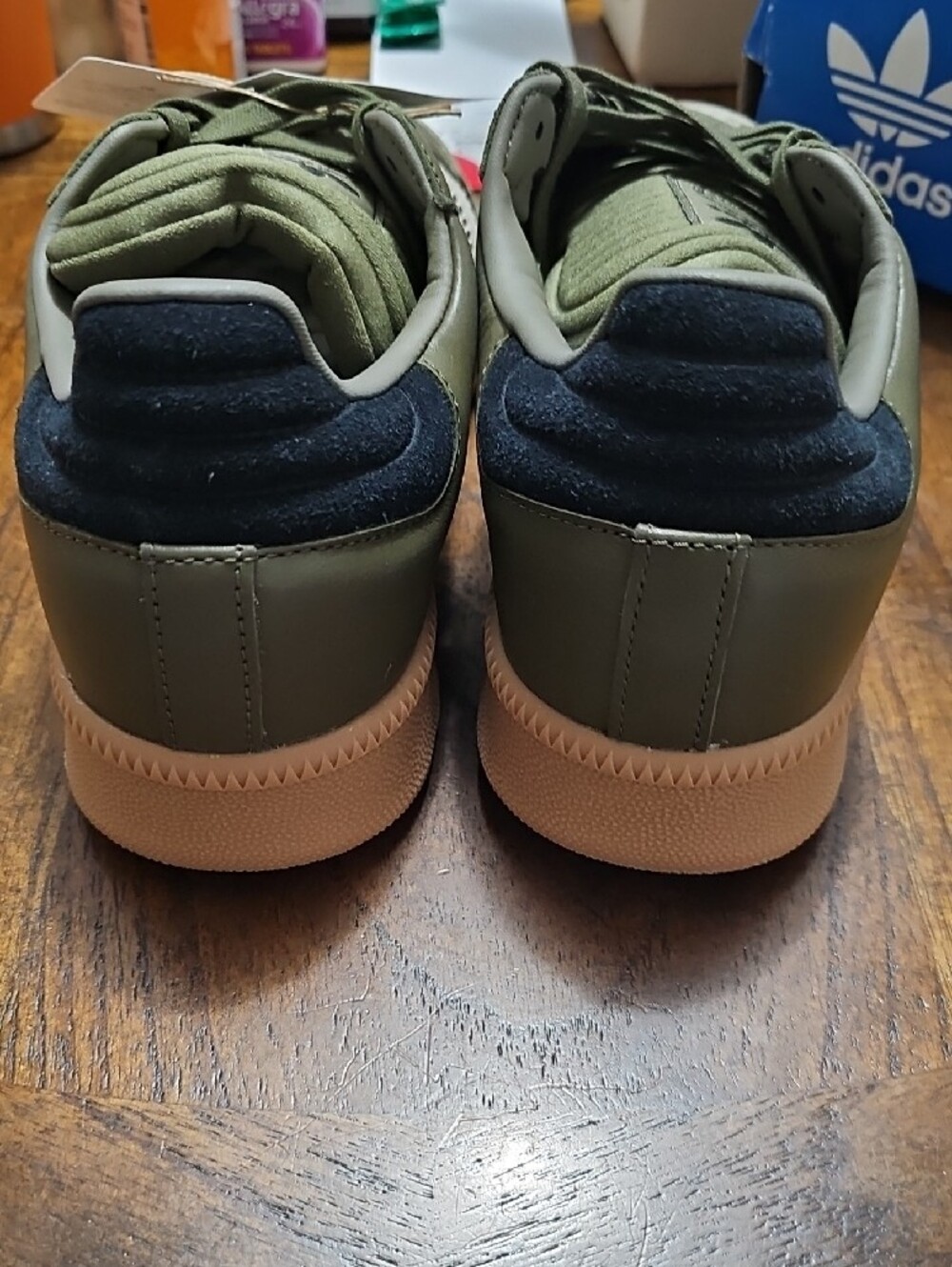 adidas Samba Olive Green and White Sneakers with Gum Sole - Picture 3 of 7